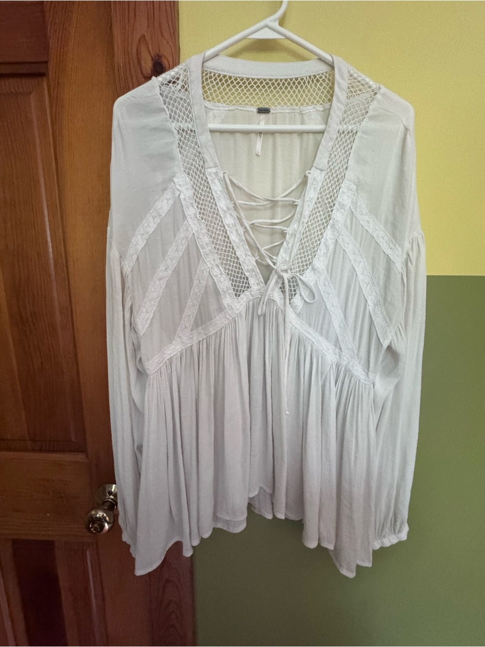 Free People White Lace-Up V-Neck Boho Tunic